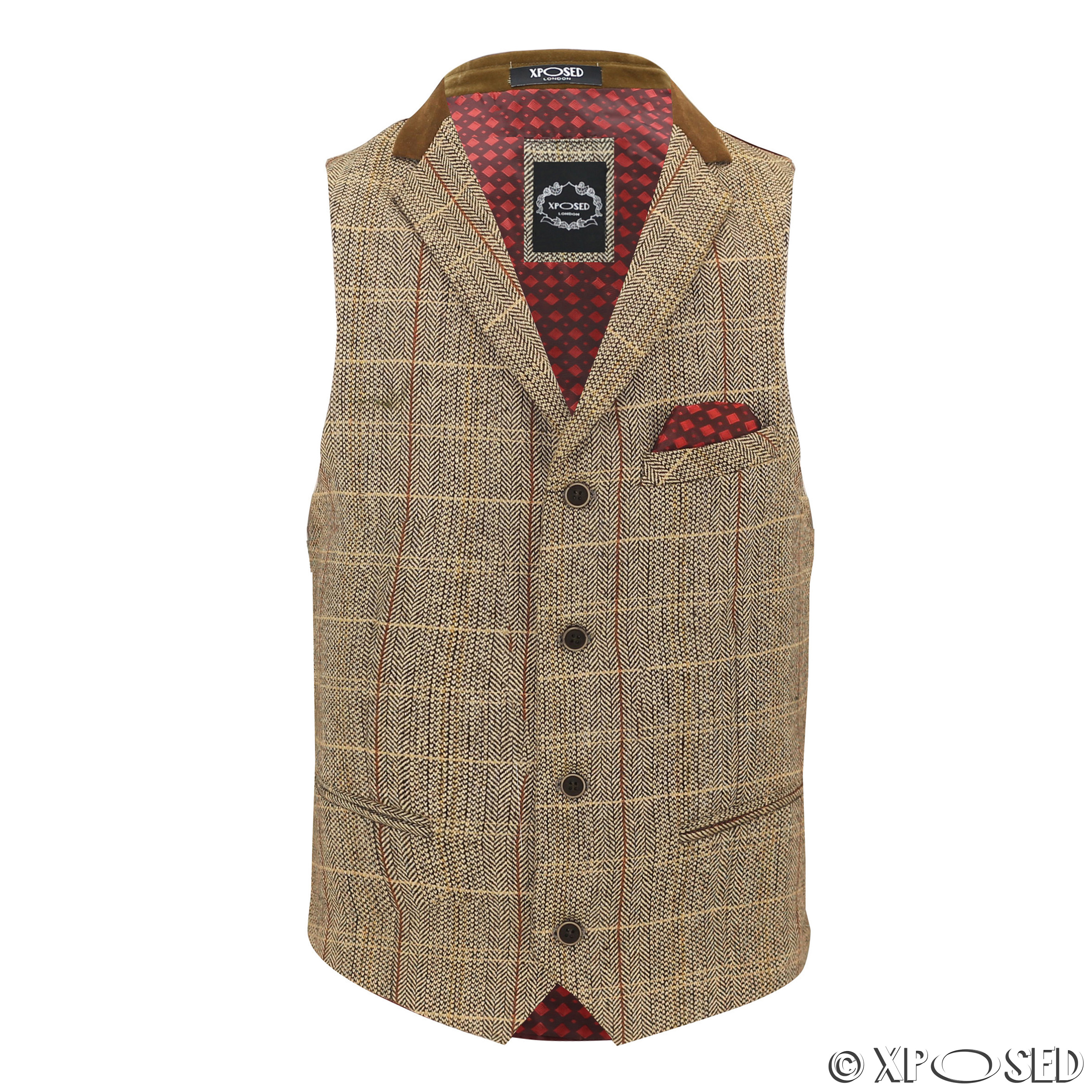 MENS BROWN HERRINGBONE Check 3 Piece Suit Sold Separate Blazer Trouser